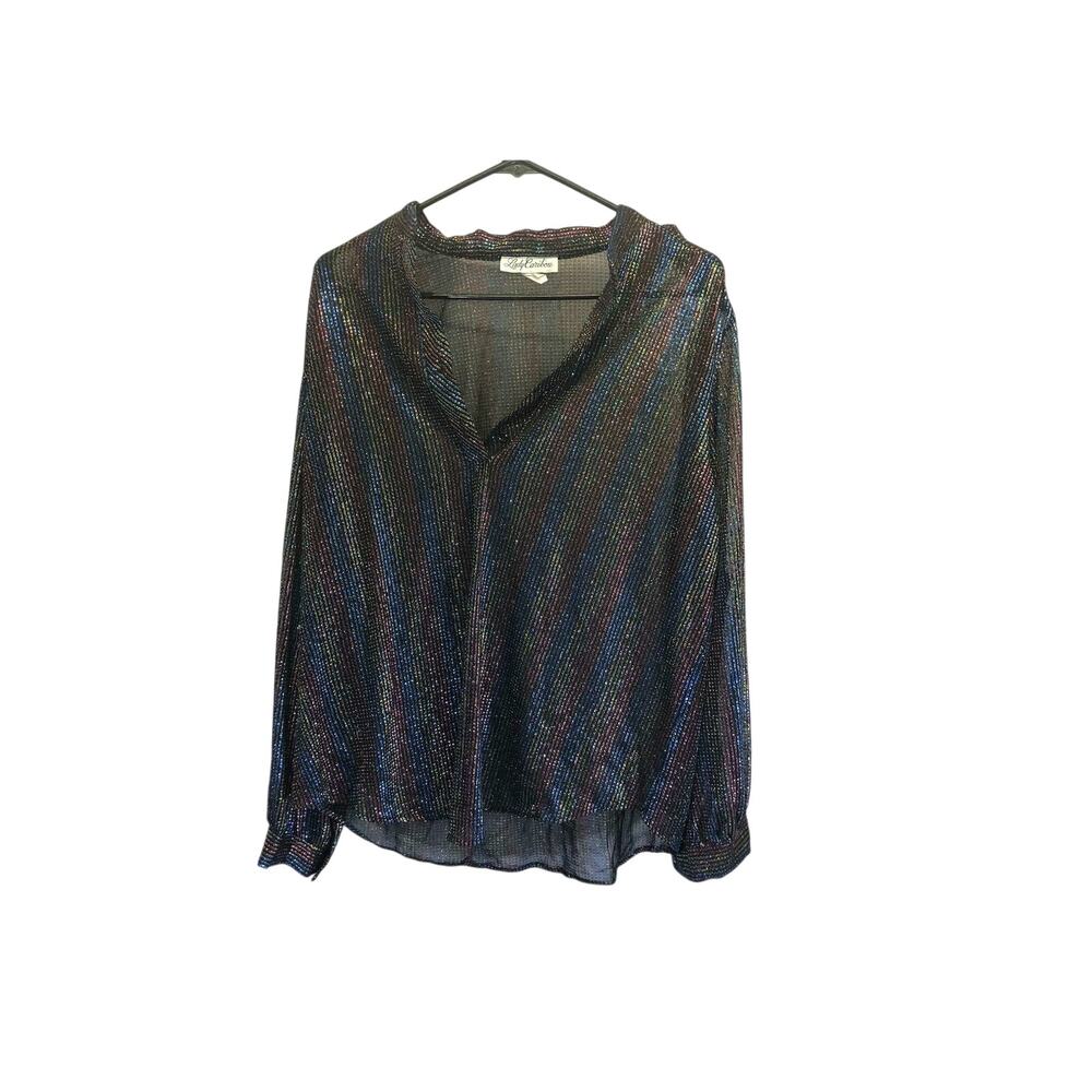 Lady Caribou Metallic Sheer Blouse Size 8 Long Sleeve Vintage Rainbow Oil Slick